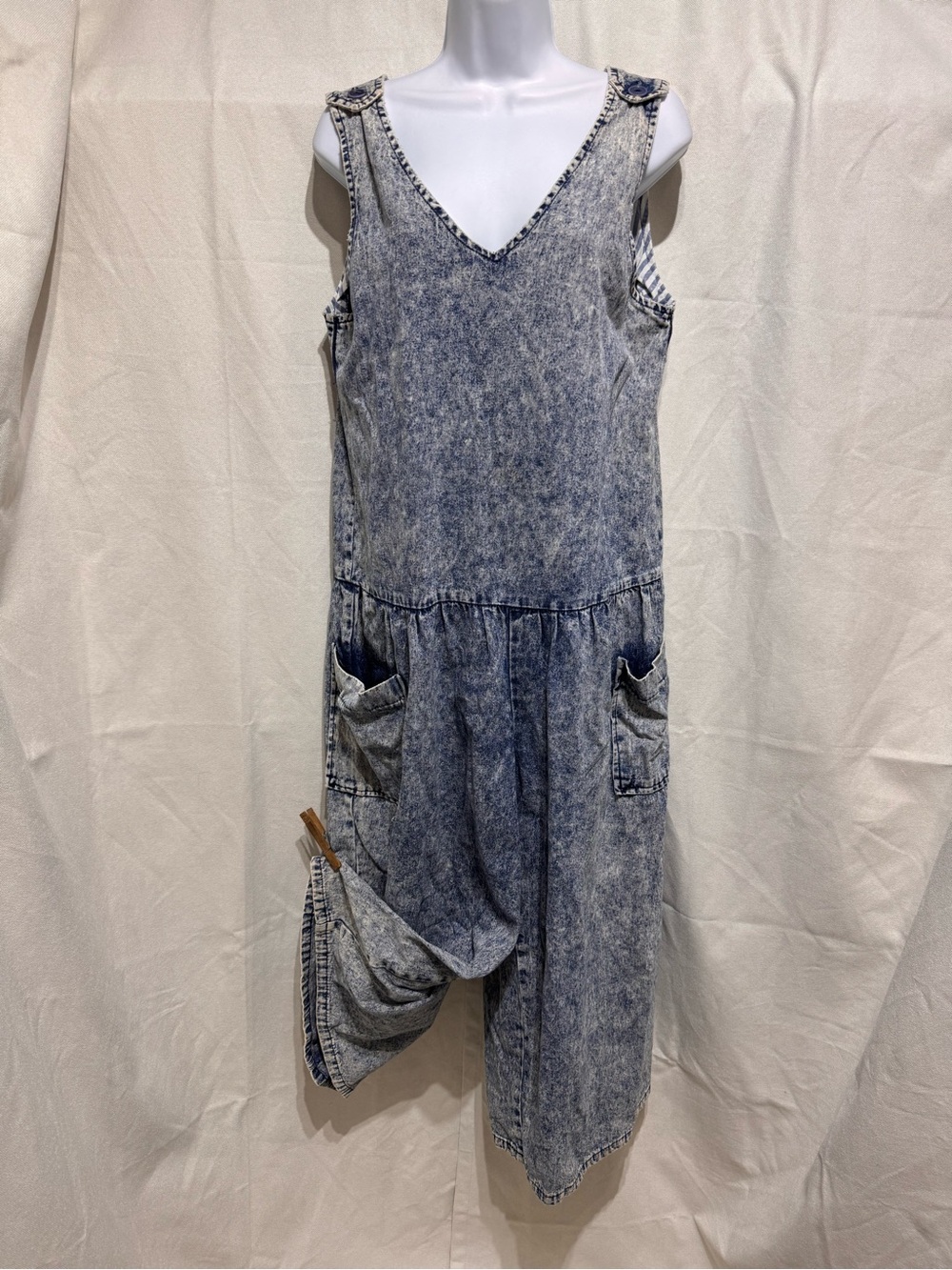 Vintage 80s-90s On The Verge Acid Wash Denim Overalls Jumpsuit Romper Drop Waist